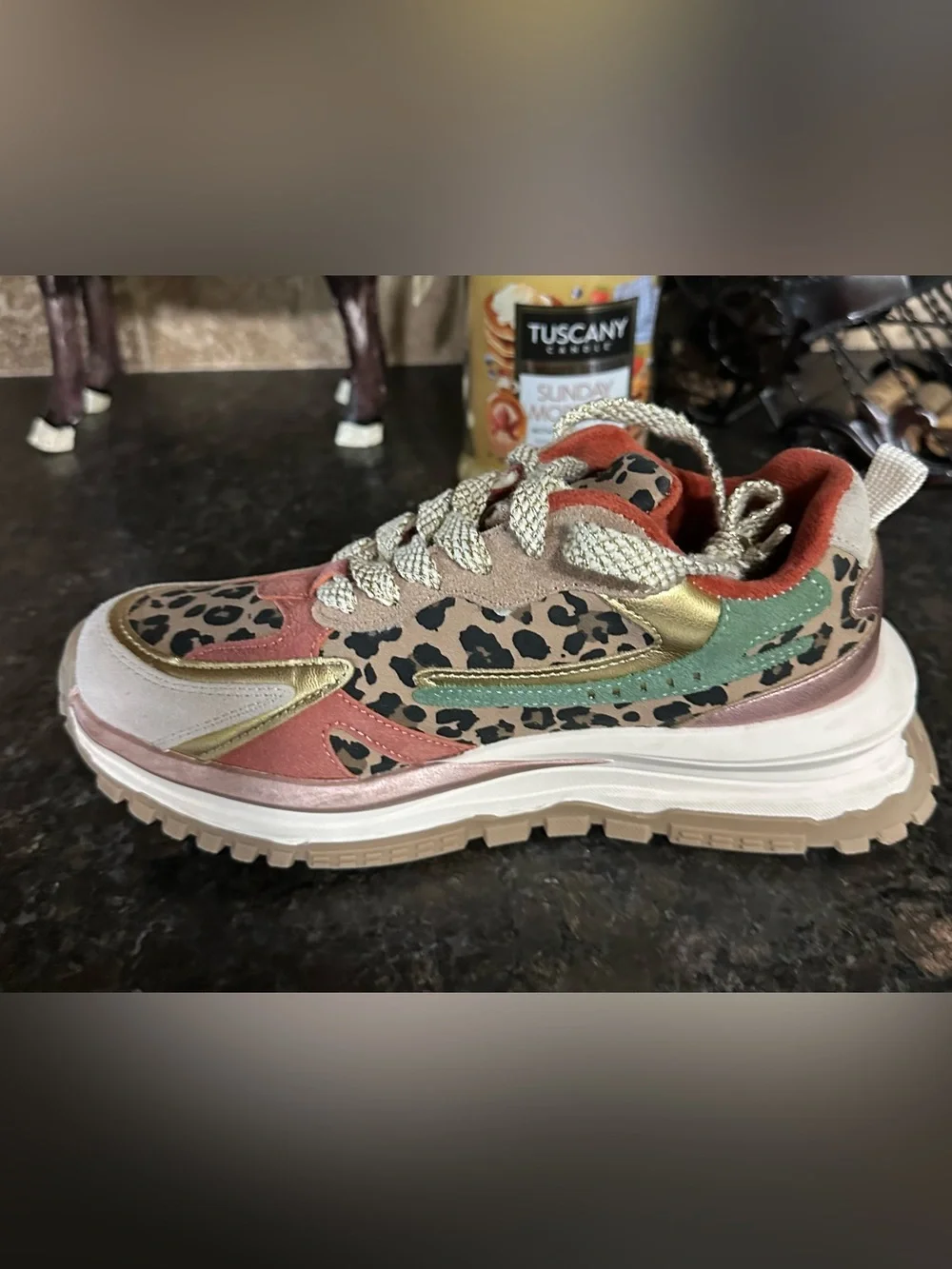 Blowfish Malibu Leo Retro Chunky Leopard Print Sneakers in Pink & Tan
